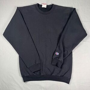 Champion Crewneck Sweatshirt Black Long Sleeve Fleece Pullover Mens Small